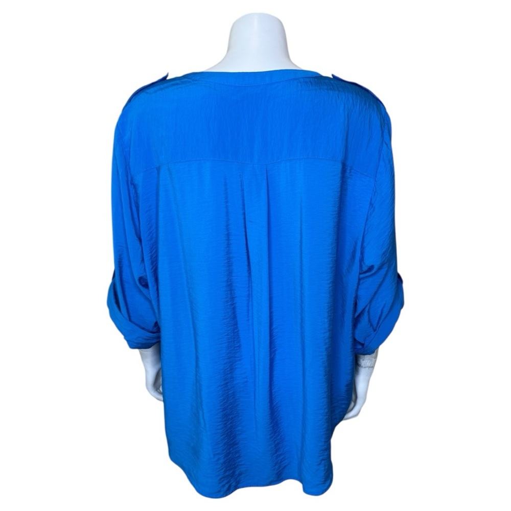 Torrid Harper 3/4 Sleeve Top Blouse 3X V-neck Roll Tab Blue - Picture 2 of 13